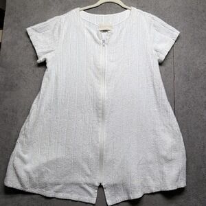 Women's White Terry Cloth Zip Front Jacket Short Sleeve Casual Layer Medium